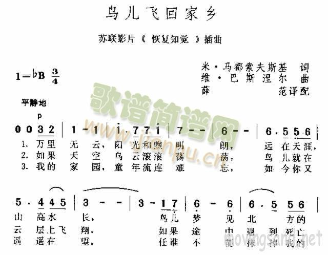 鸟儿飞回家乡(六字歌谱)1