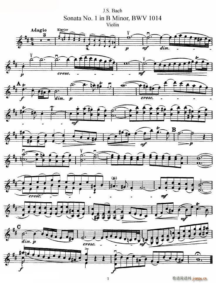 巴赫小提琴奏鸣曲No.1b小调(小提琴谱)1