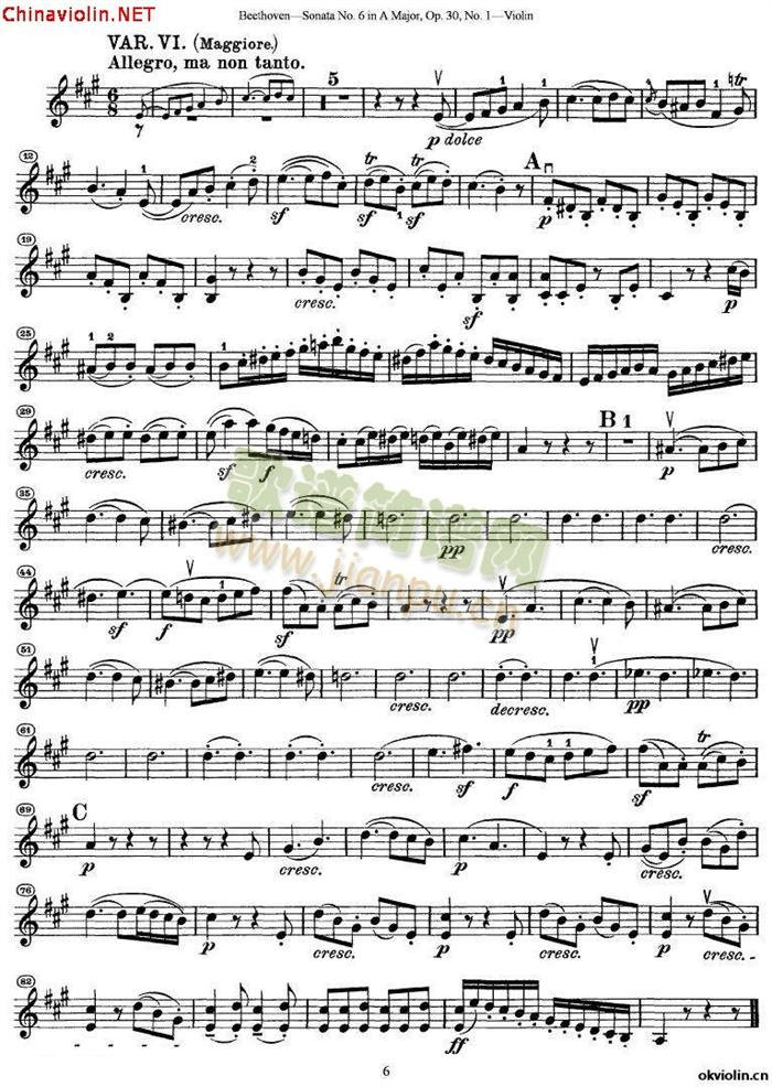 贝多芬第六号小提琴奏鸣曲A大调(小提琴谱)6