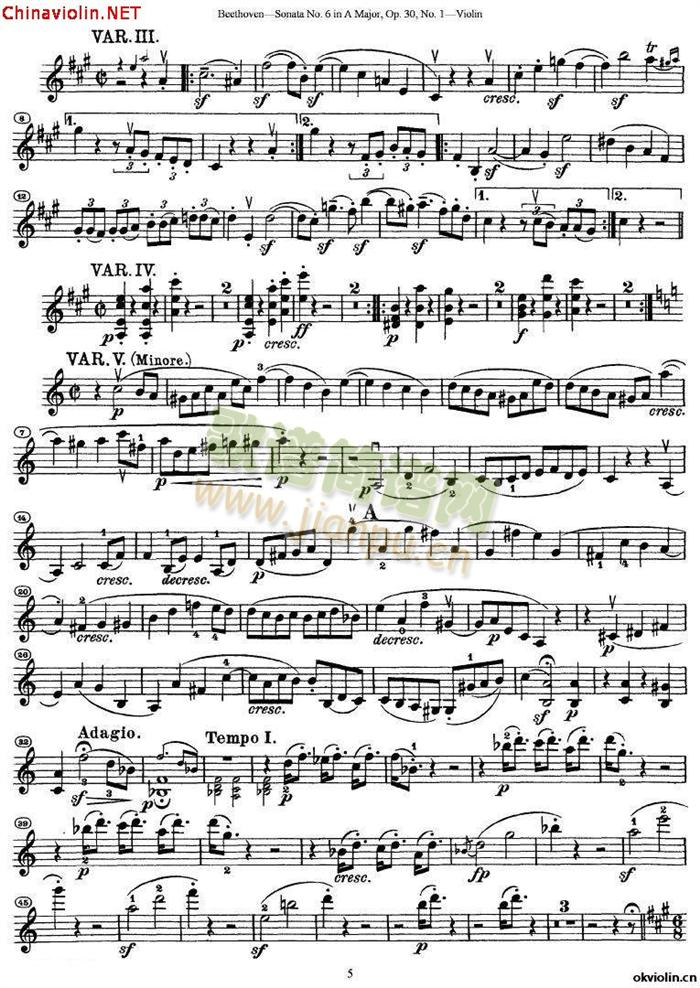 贝多芬第六号小提琴奏鸣曲A大调(小提琴谱)5