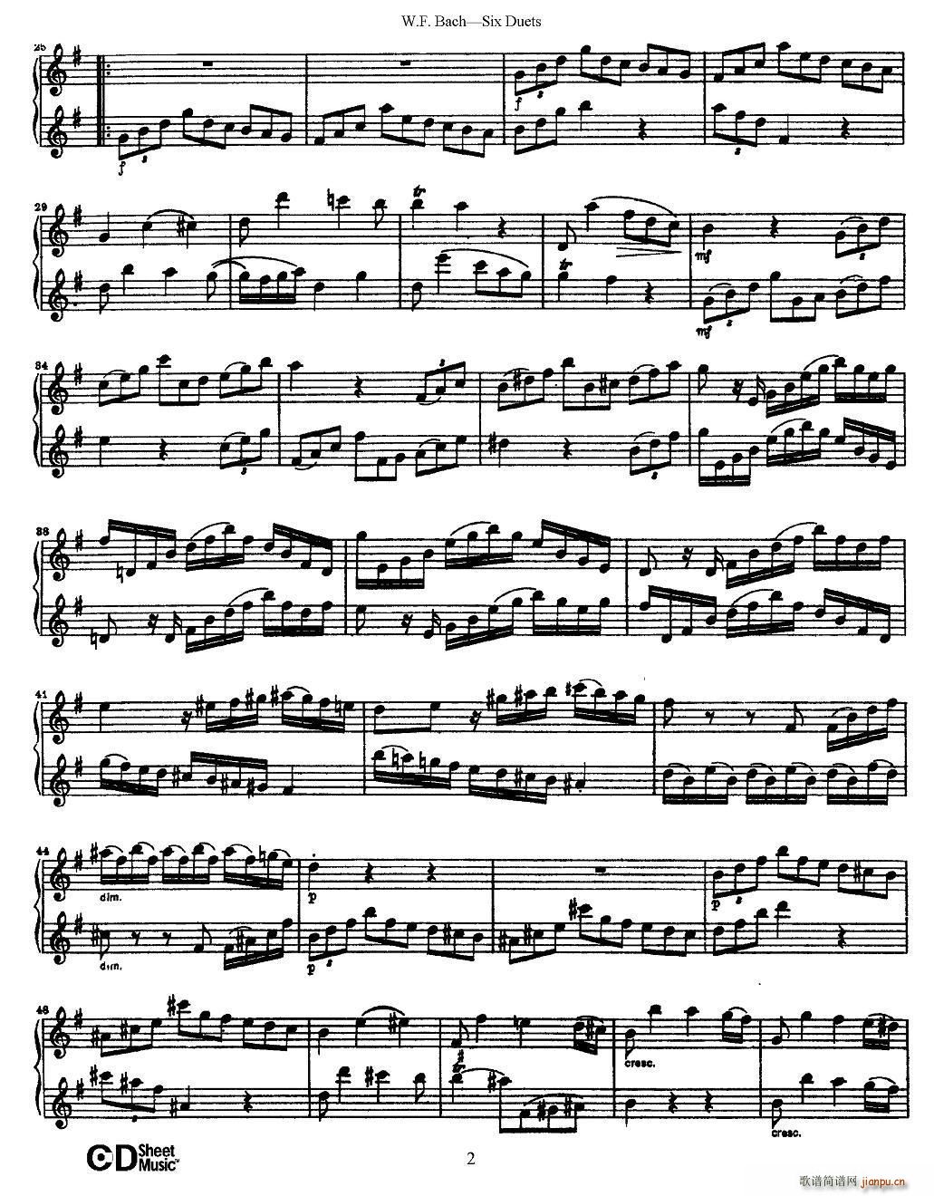 W F 巴赫 六首二重奏练习曲 1 2