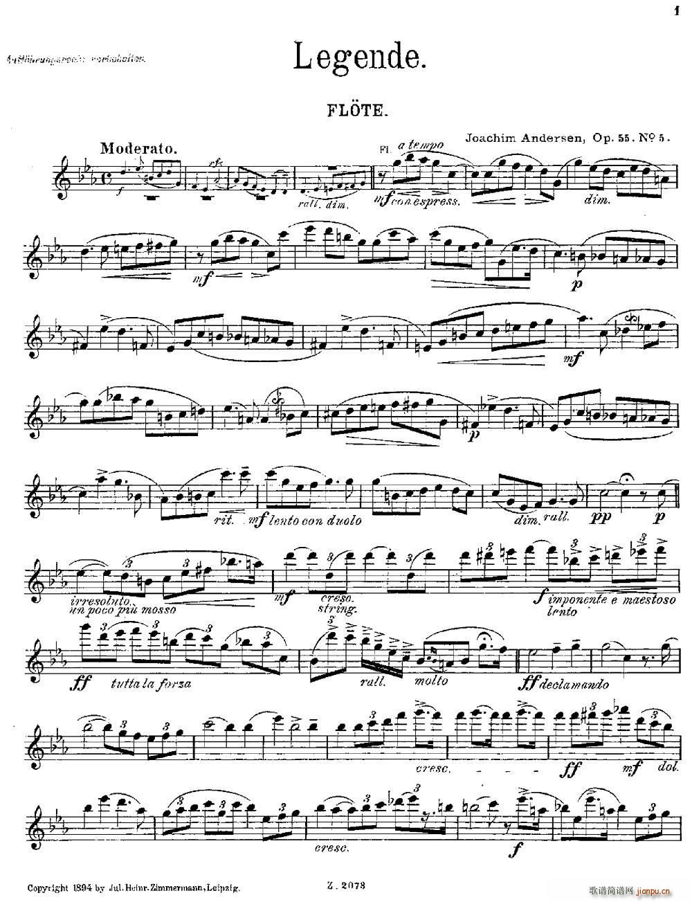 Legende Op 55 No 5 长笛(笛箫谱)1