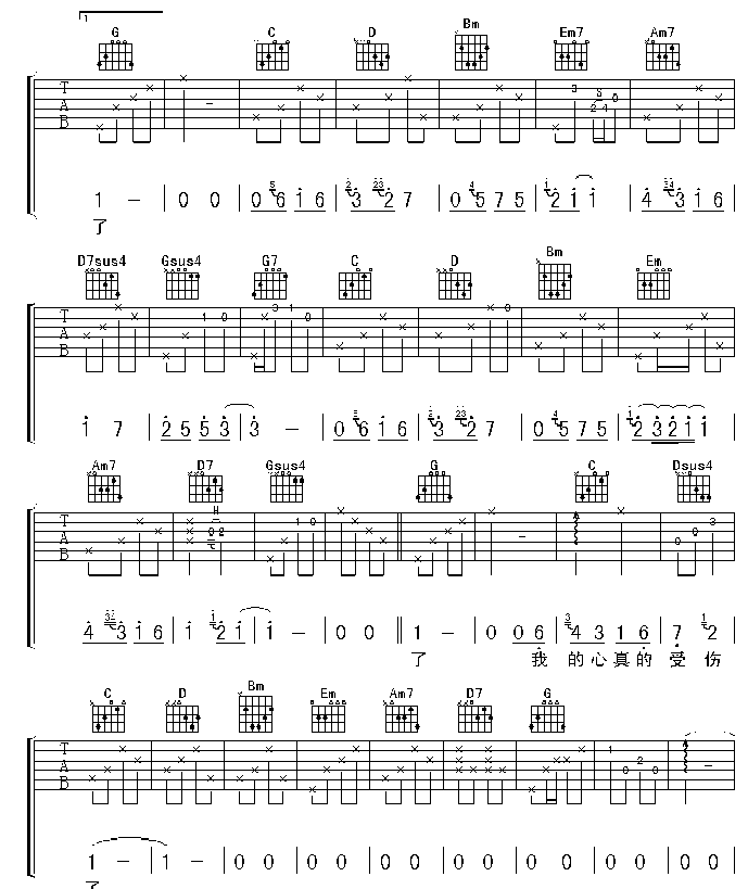 真的受伤了(五字歌谱)3