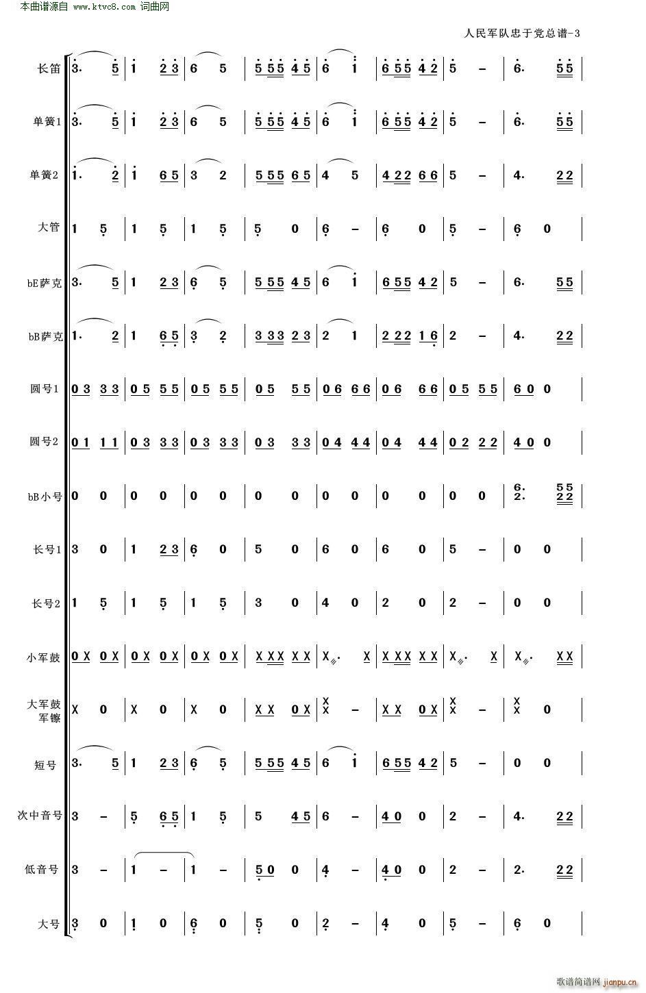 人民軍隊忠于黨 人民軍隊忠于黨 管樂合奏 適合業(yè)余小型管樂隊(總譜)3