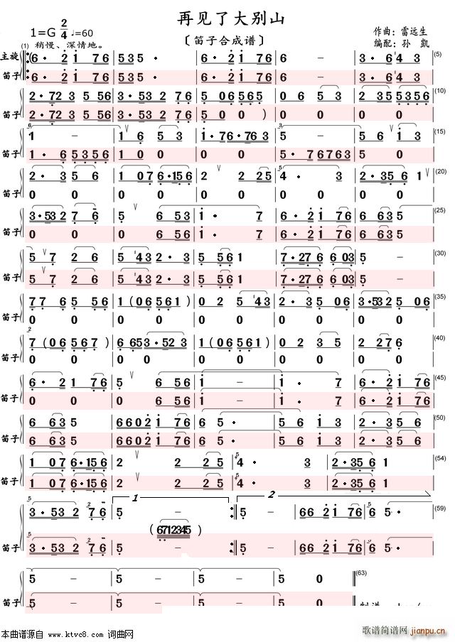 再见了大别山 笛子合成谱 2