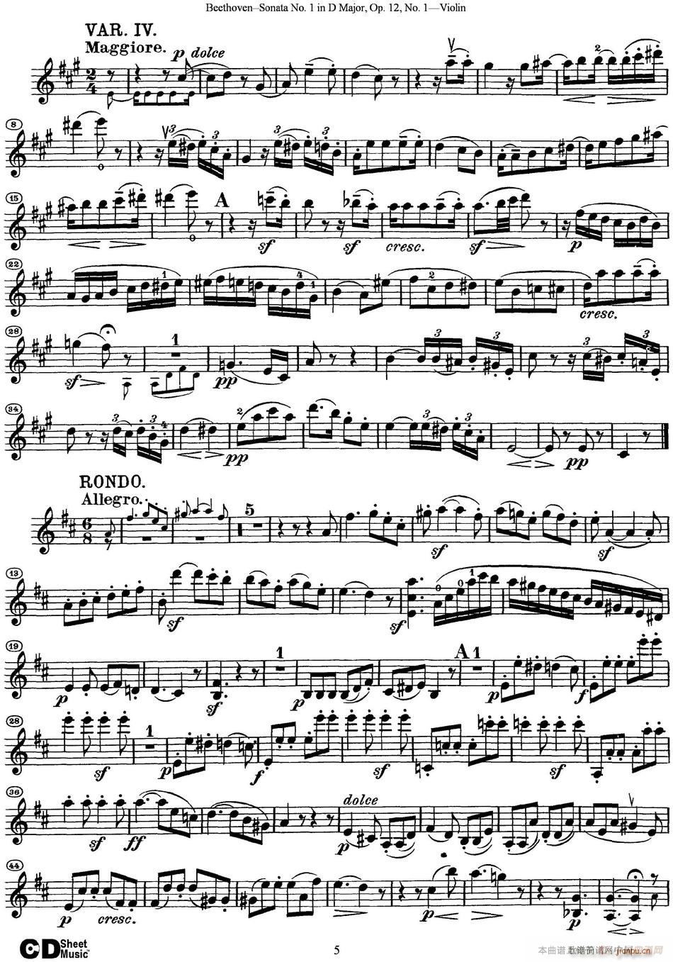 Violin Sonata No 1 in D Major Op 12 No 1(小提琴谱)5