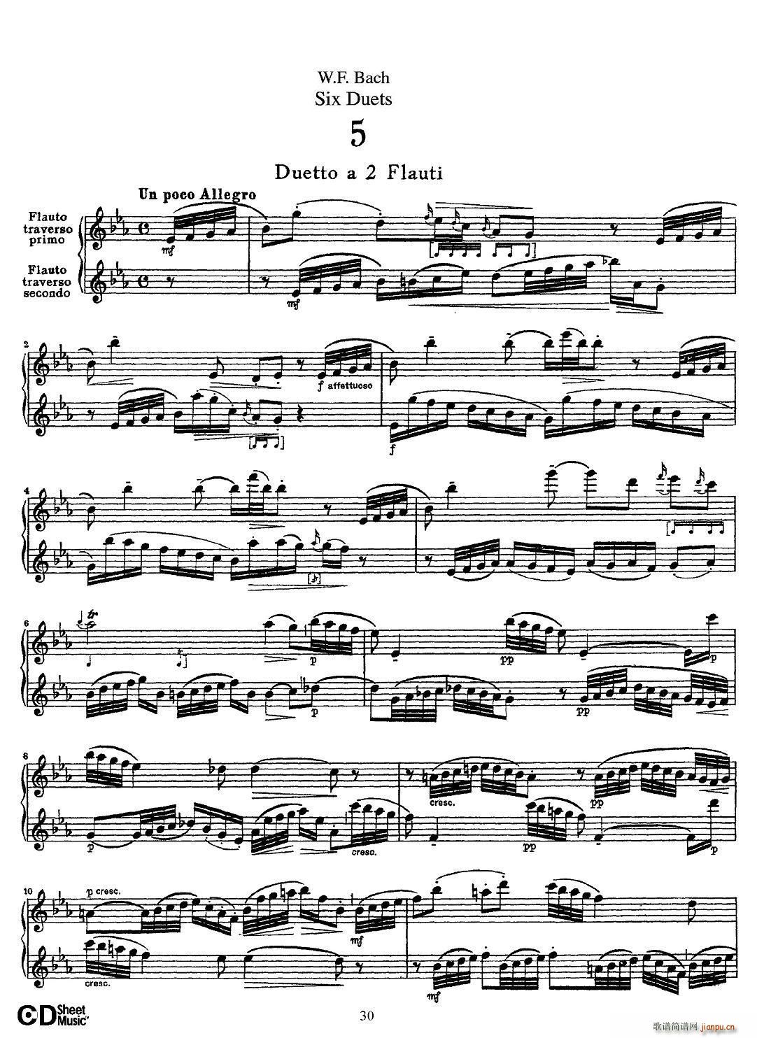 W F 巴赫 六首二重奏练习曲 5(笛箫谱)1