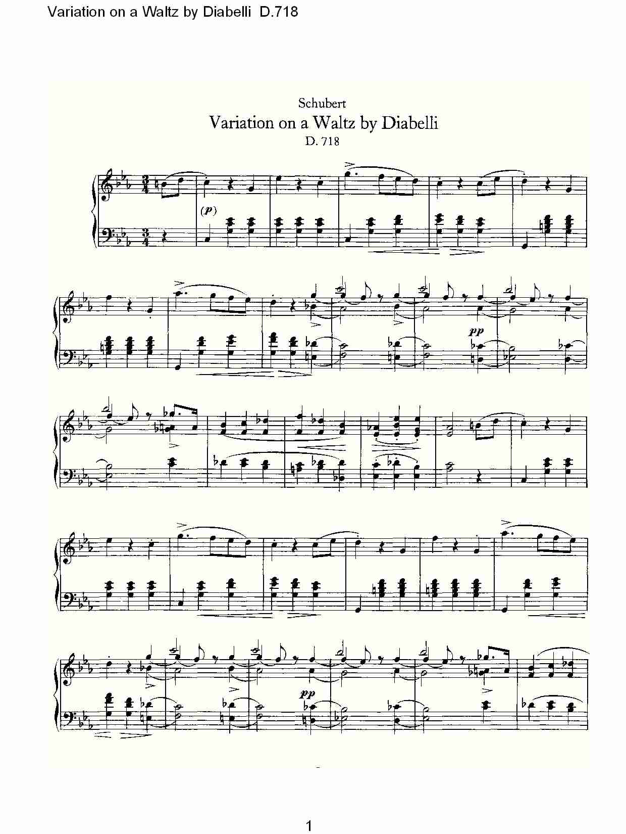 Diabelli华尔兹舞曲变奏曲D.718(总谱)1