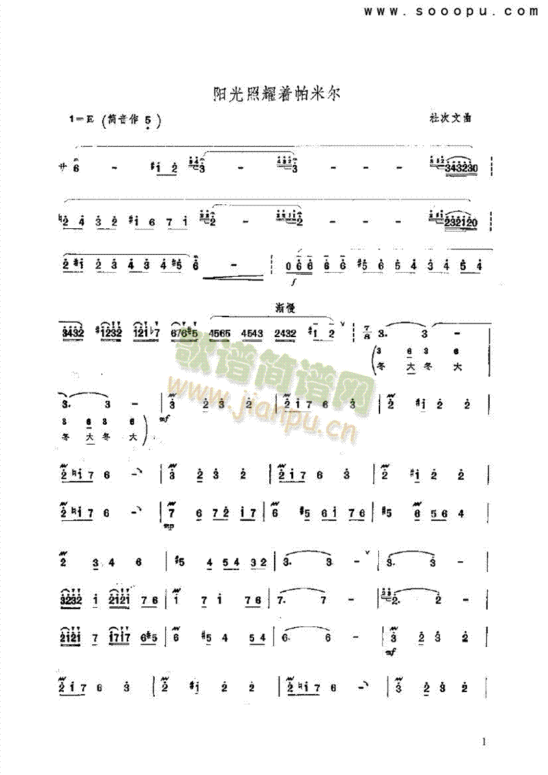 阳光照耀着帕米尔民乐类竹笛(其他乐谱)1