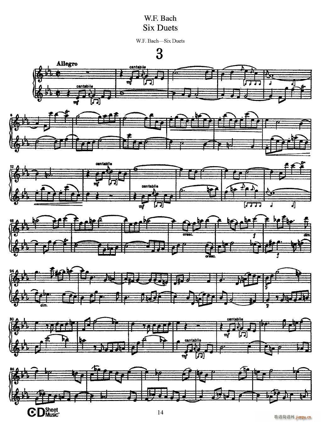 W F 巴赫 六首二重奏练习曲 3(笛箫谱)1