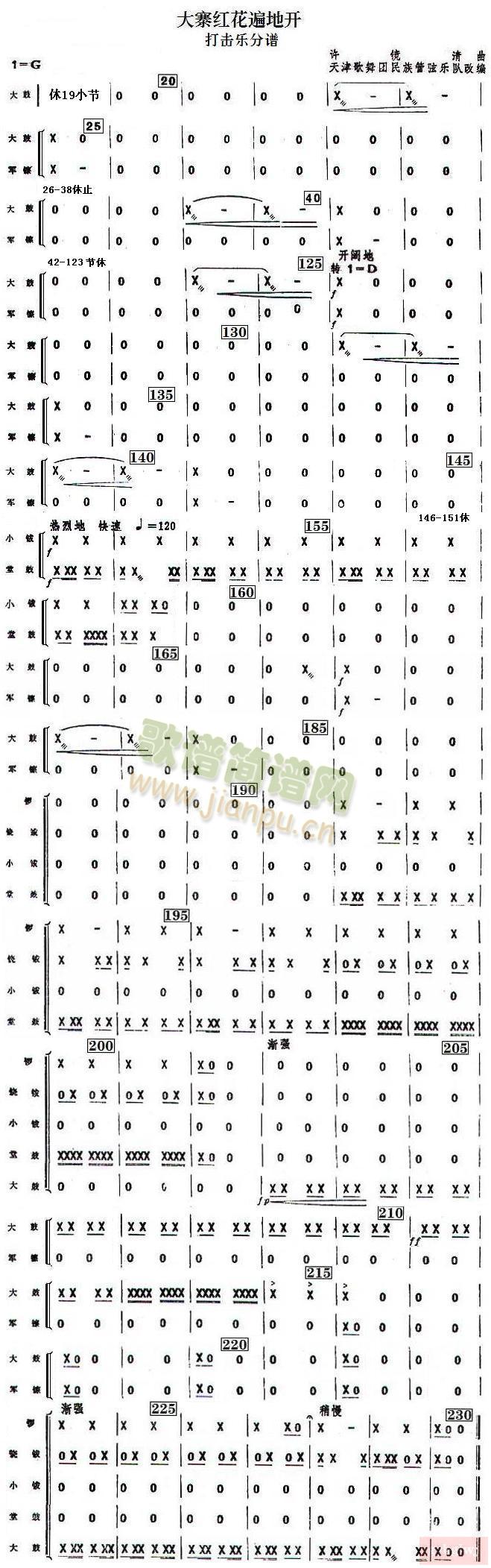 大寨紅花遍地開(kāi)打擊樂(lè)分譜(總譜)1