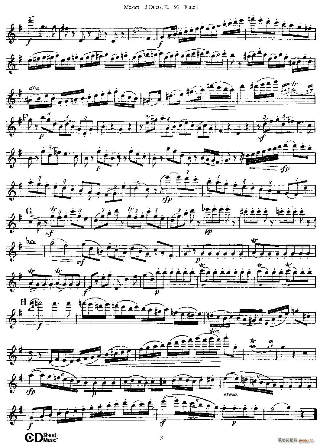 3 Duets K 156 之第一长笛 二重奏三首 K156号 铜管(笛箫谱)3