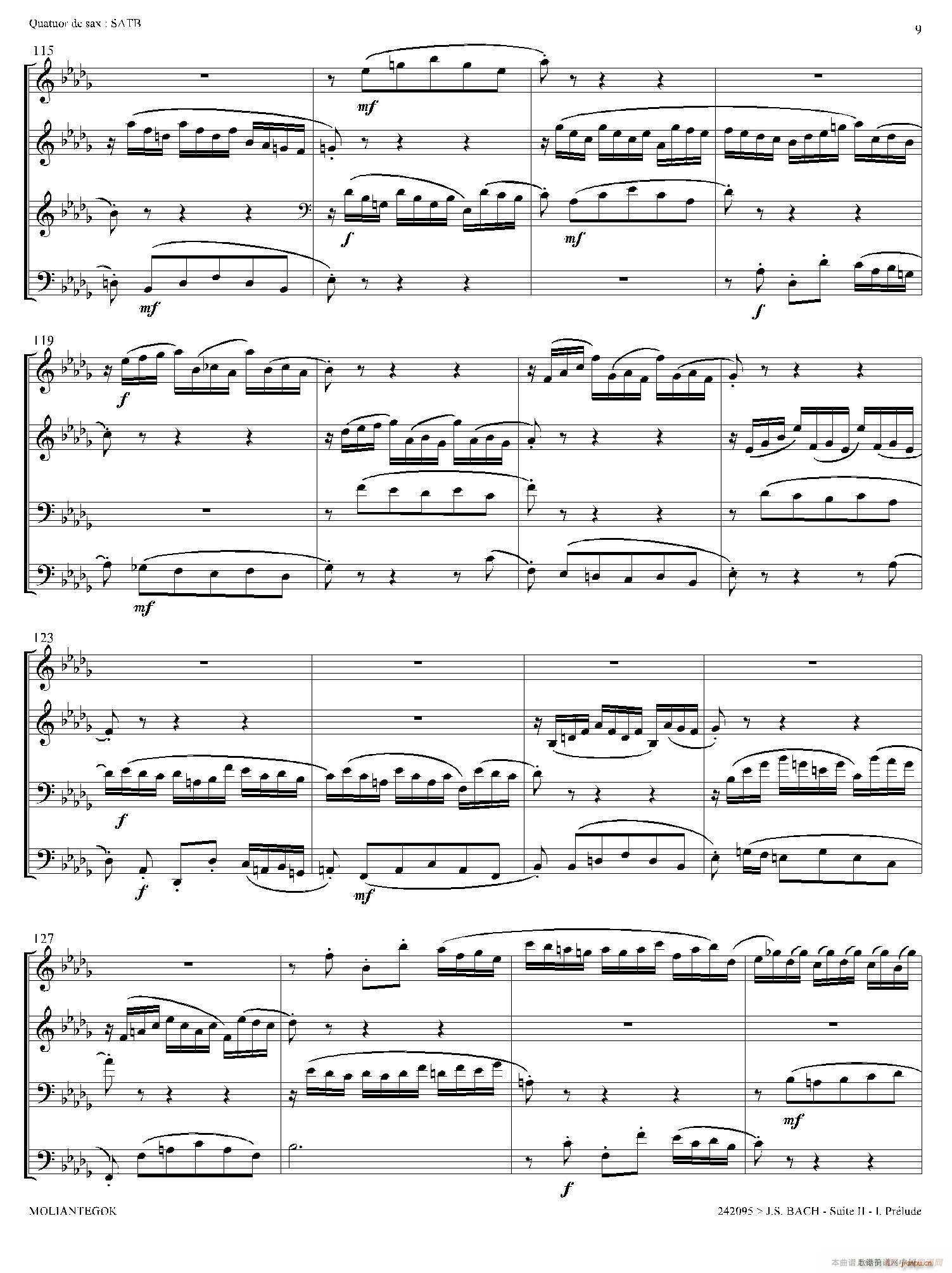 Suite anglaise No 2 BWV 807 法国组曲之二 前奏曲 四重奏(总谱)8