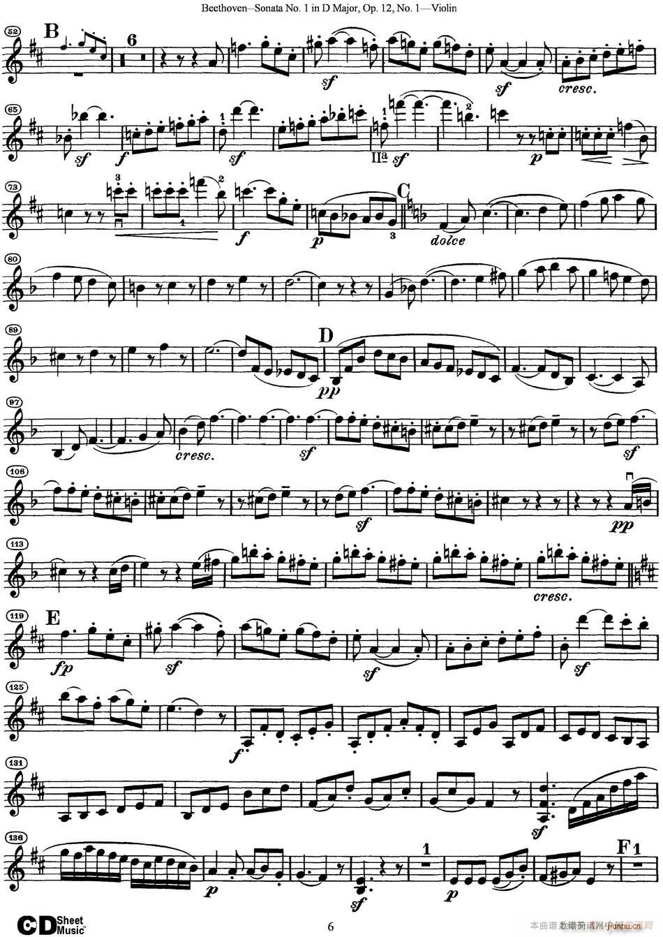 Violin Sonata No 1 in D Major Op 12 No 1(小提琴谱)6