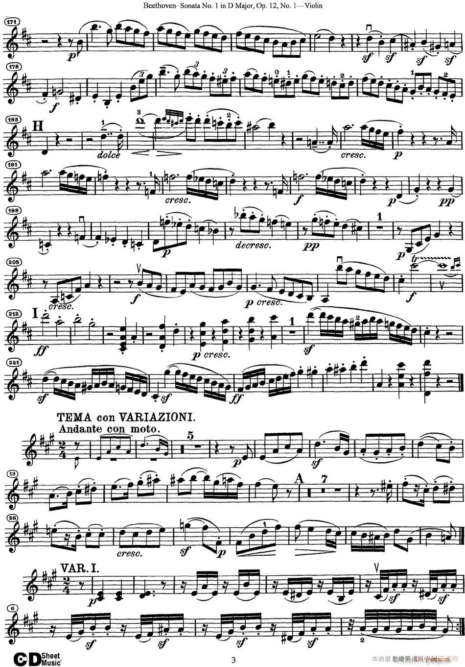 Violin Sonata No 1 in D Major Op 12 No 1(小提琴谱)3