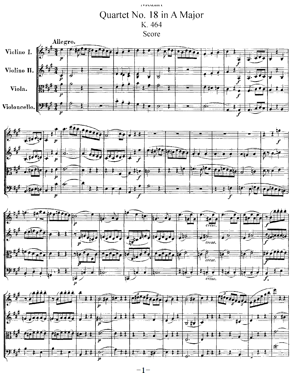 Mozart Quartet No 18 in A Major K 464(总谱)1