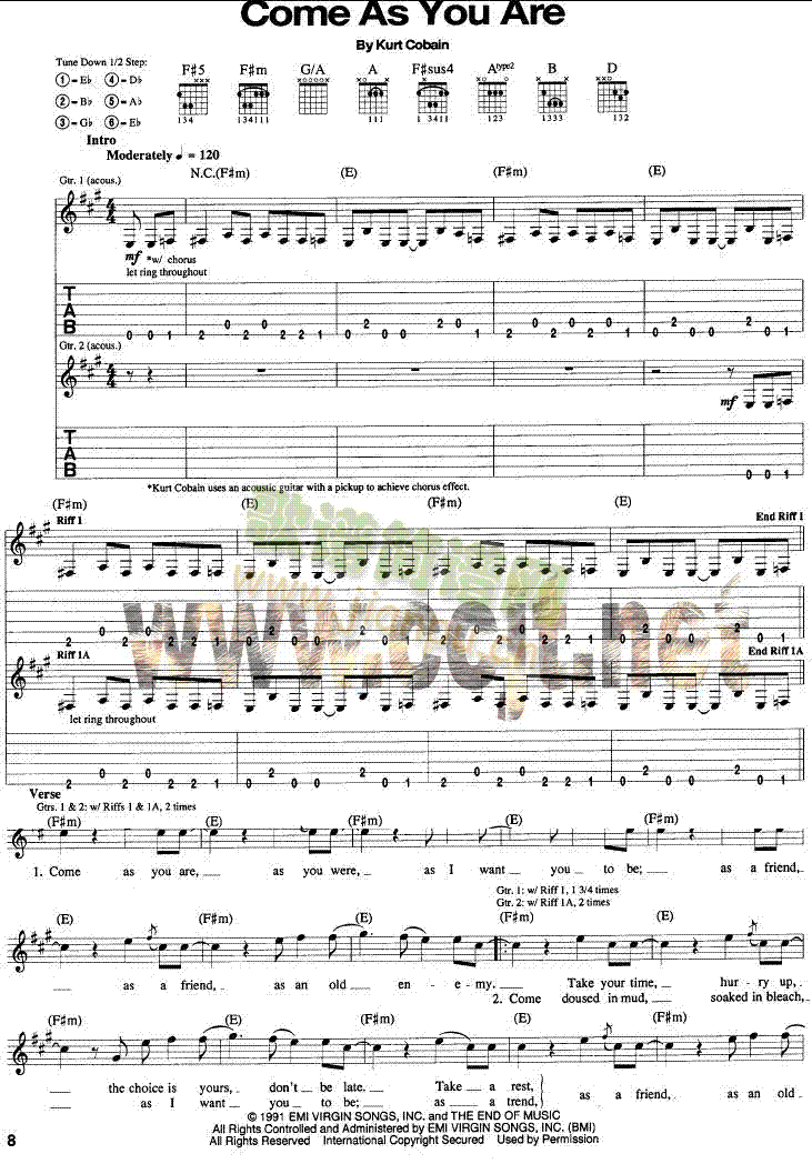 ComeAsYouAre-Nirvana(吉他譜)1
