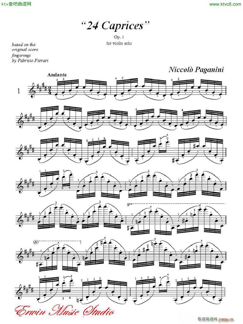 帕格尼尼 24首随想曲 作品 1 小提琴No 1(小提琴谱)1