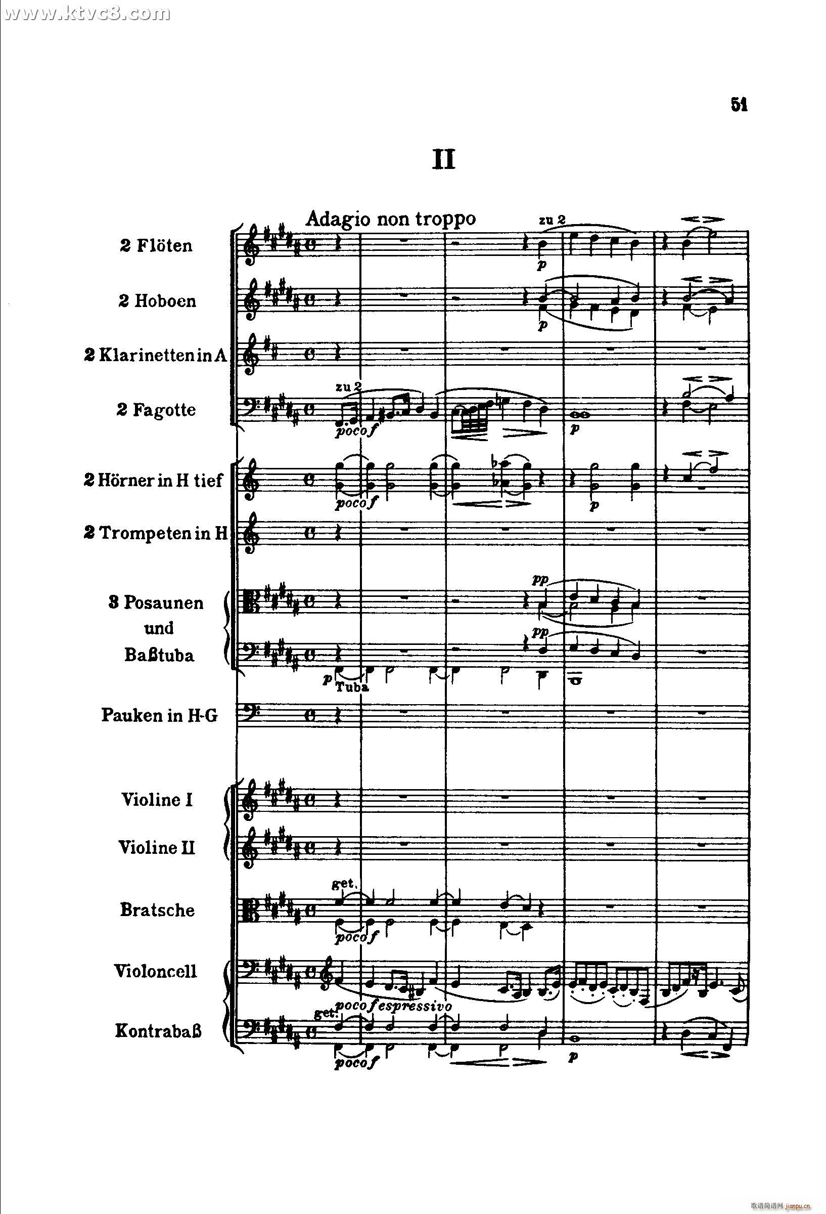 勃拉姆斯第二交响曲 第二乐章 不太慢的柔版(总谱)1
