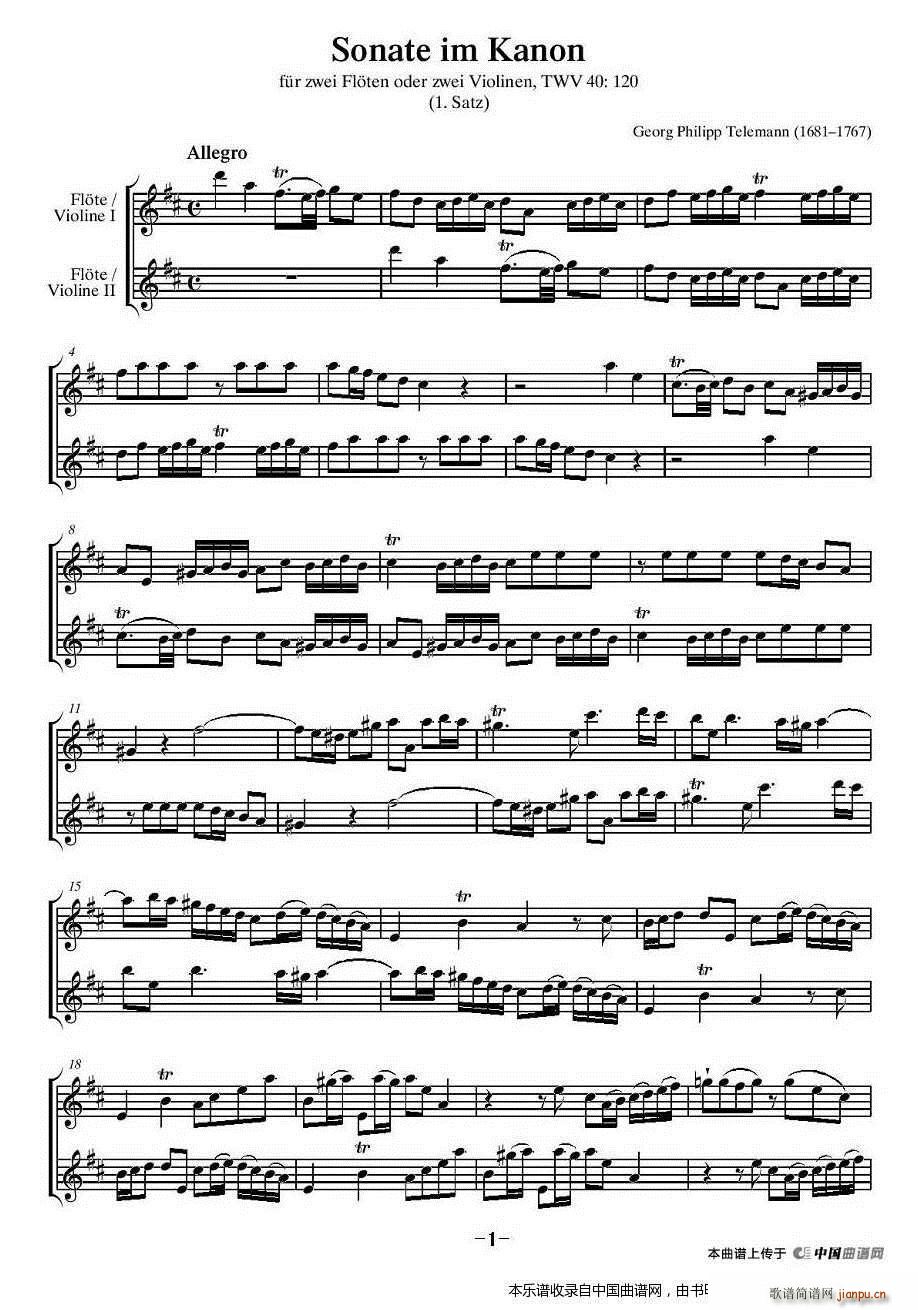卡农奏鸣曲 二重奏(笛箫谱)1