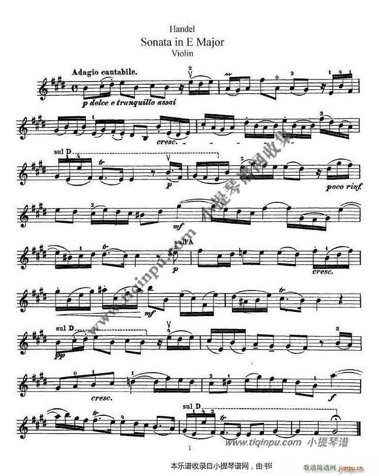亨德尔E大调小提琴奏鸣曲(小提琴谱)1