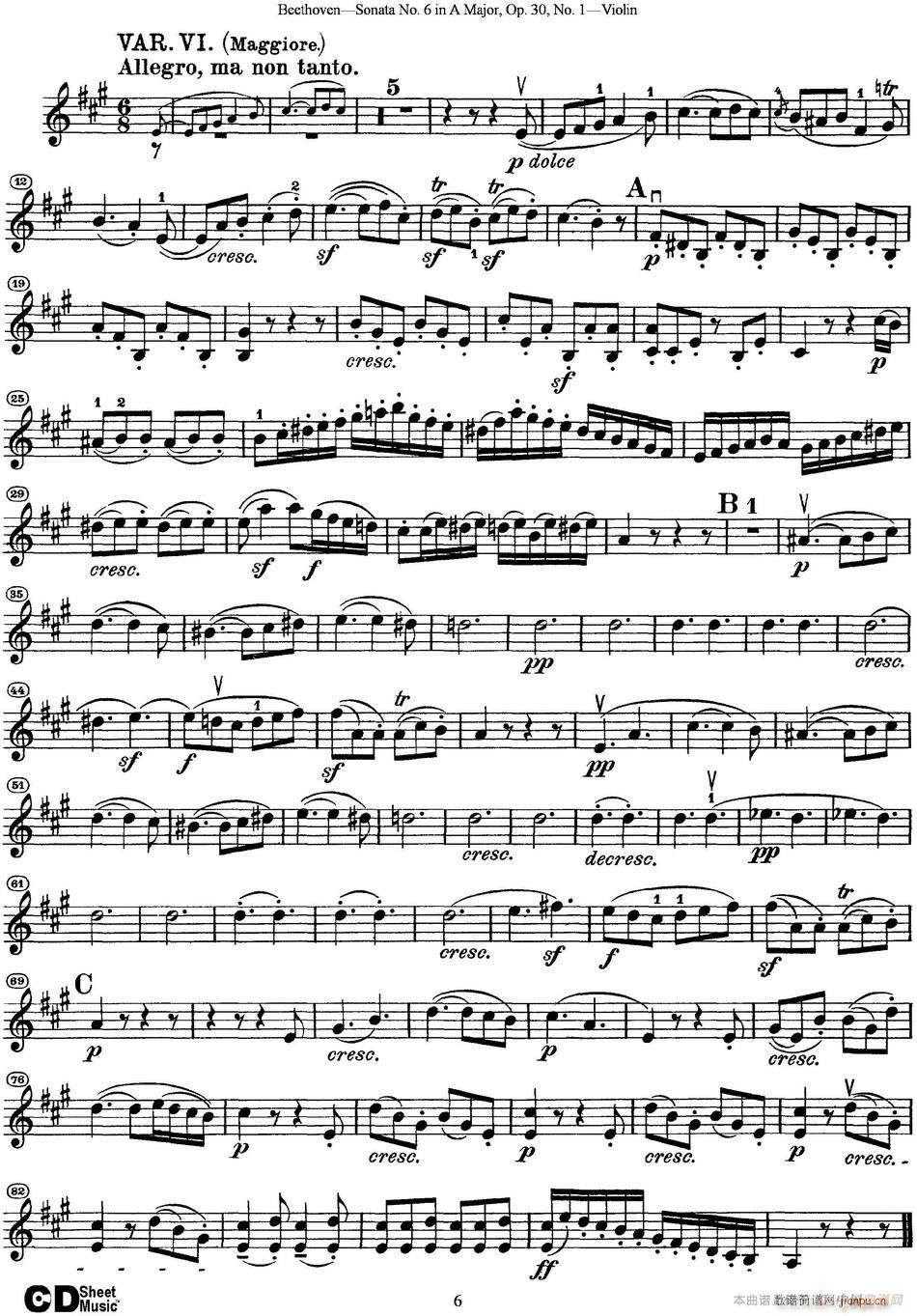 Violin Sonata No 6 in A Major Op 30 No 1(小提琴谱)6