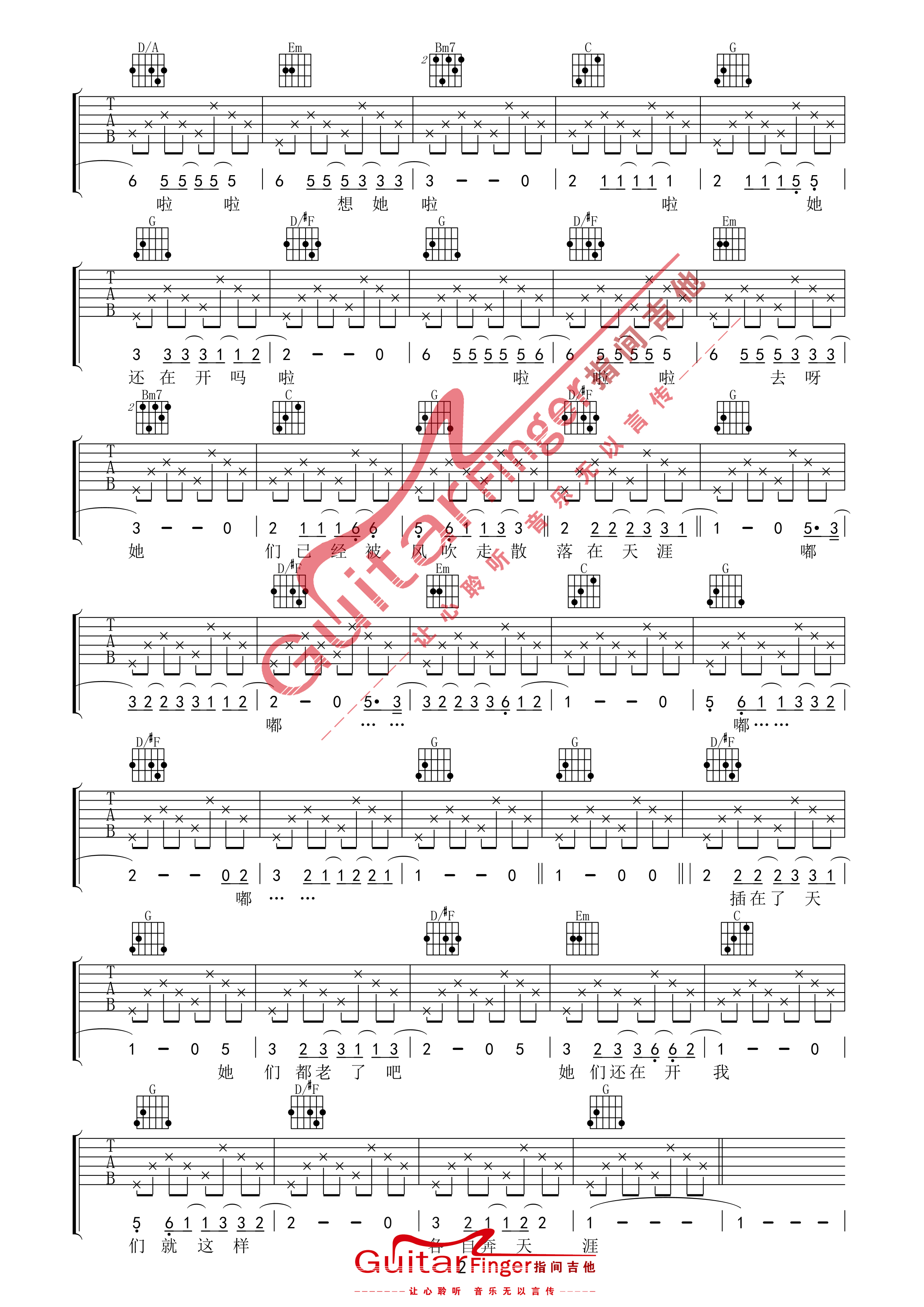 那些花兒 樸樹  指間版本(吉他譜)1