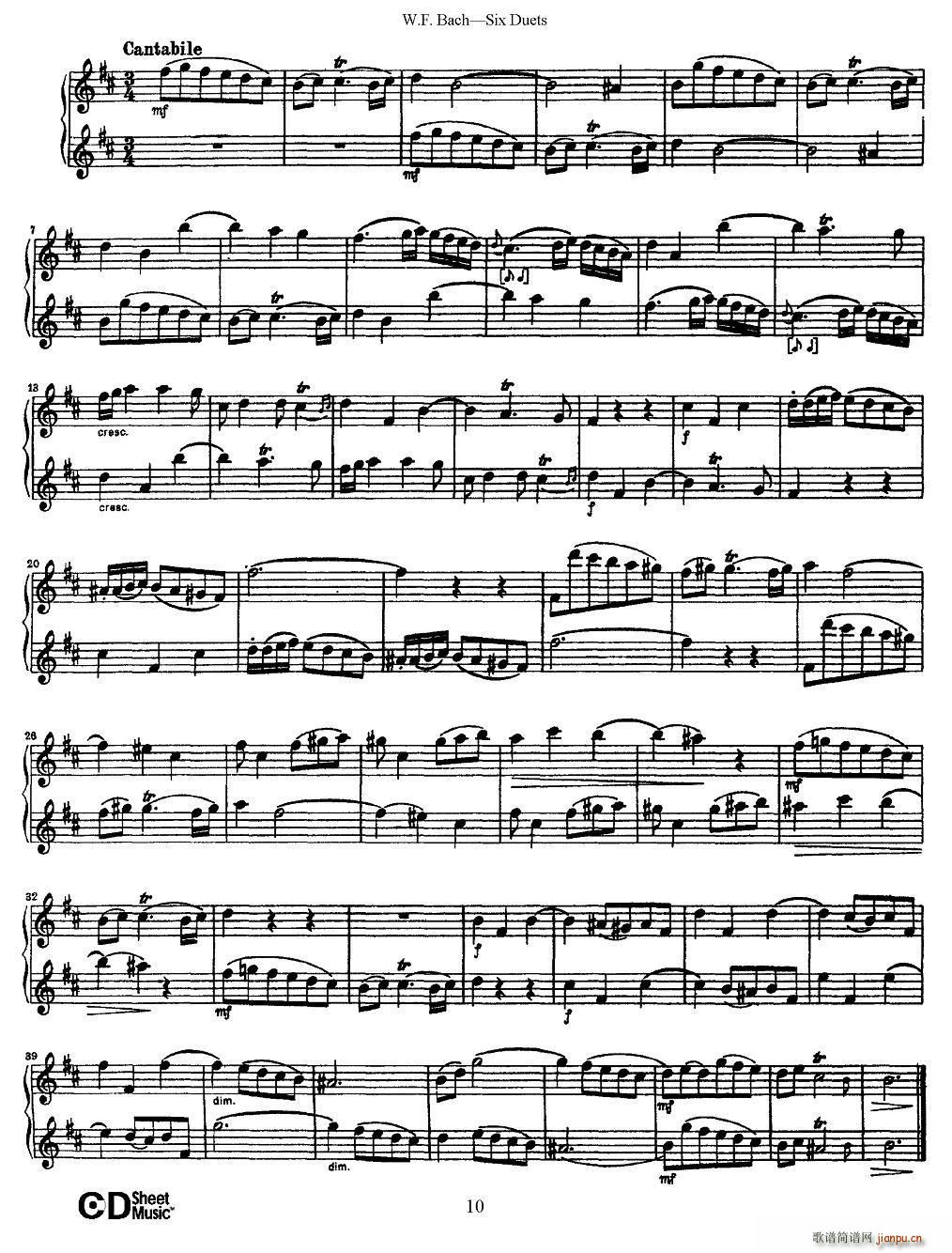 W F 巴赫 六首二重奏练习曲 2 4