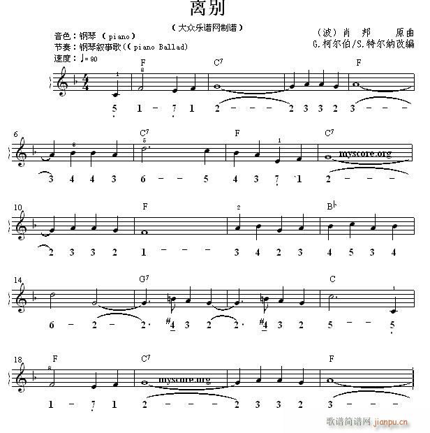 世界名曲双谱式 离别 肖邦曲(电子琴谱)1