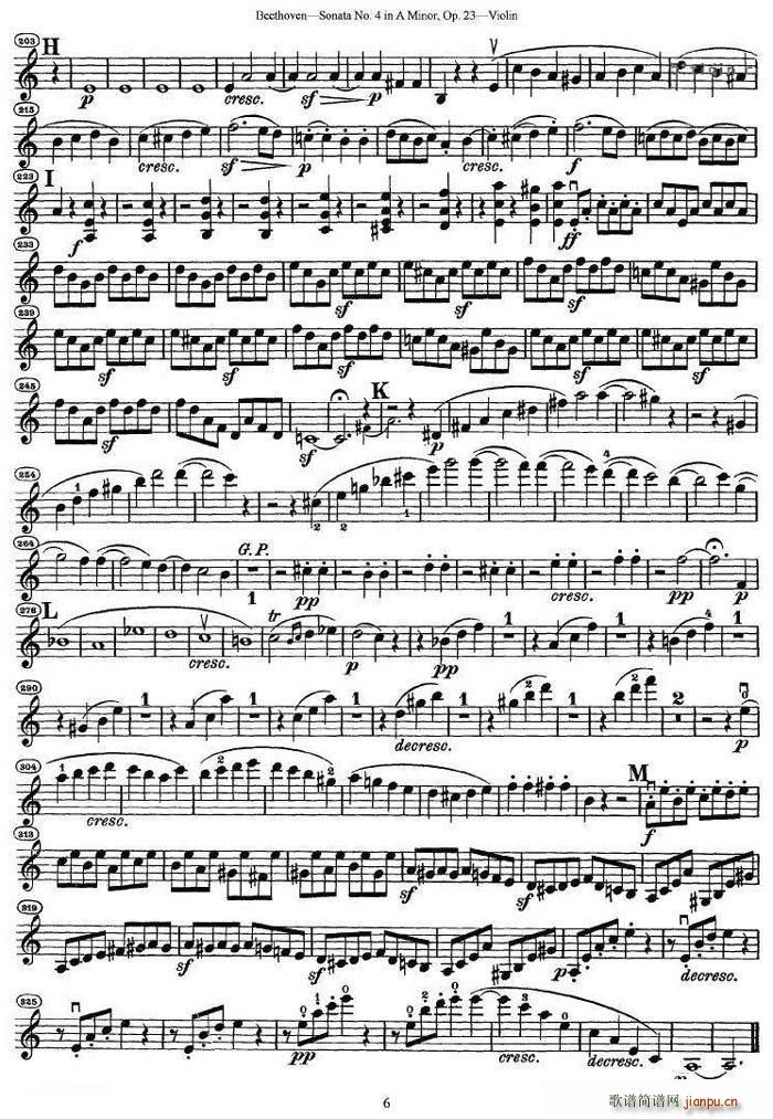 贝多芬第四号小提琴奏鸣曲a小调op.23(小提琴谱)6