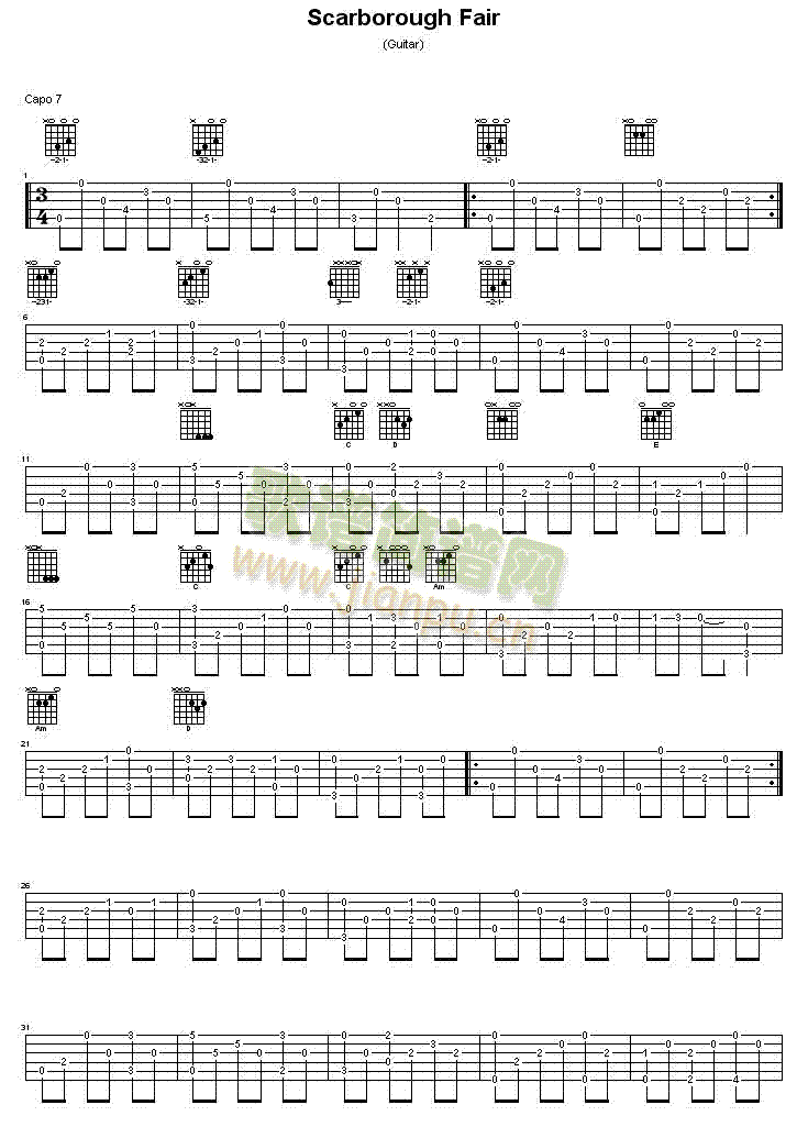 scarborough_fair-独奏吉他谱(吉他谱)1