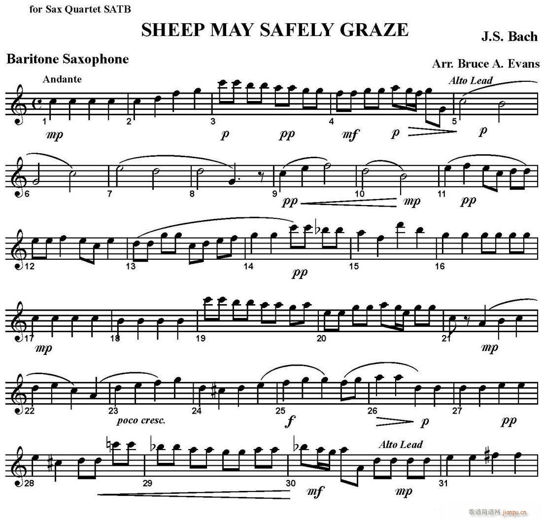 SHEEP MAY SAFELY GRAZE 四重奏 上低音萨克斯(总谱)1