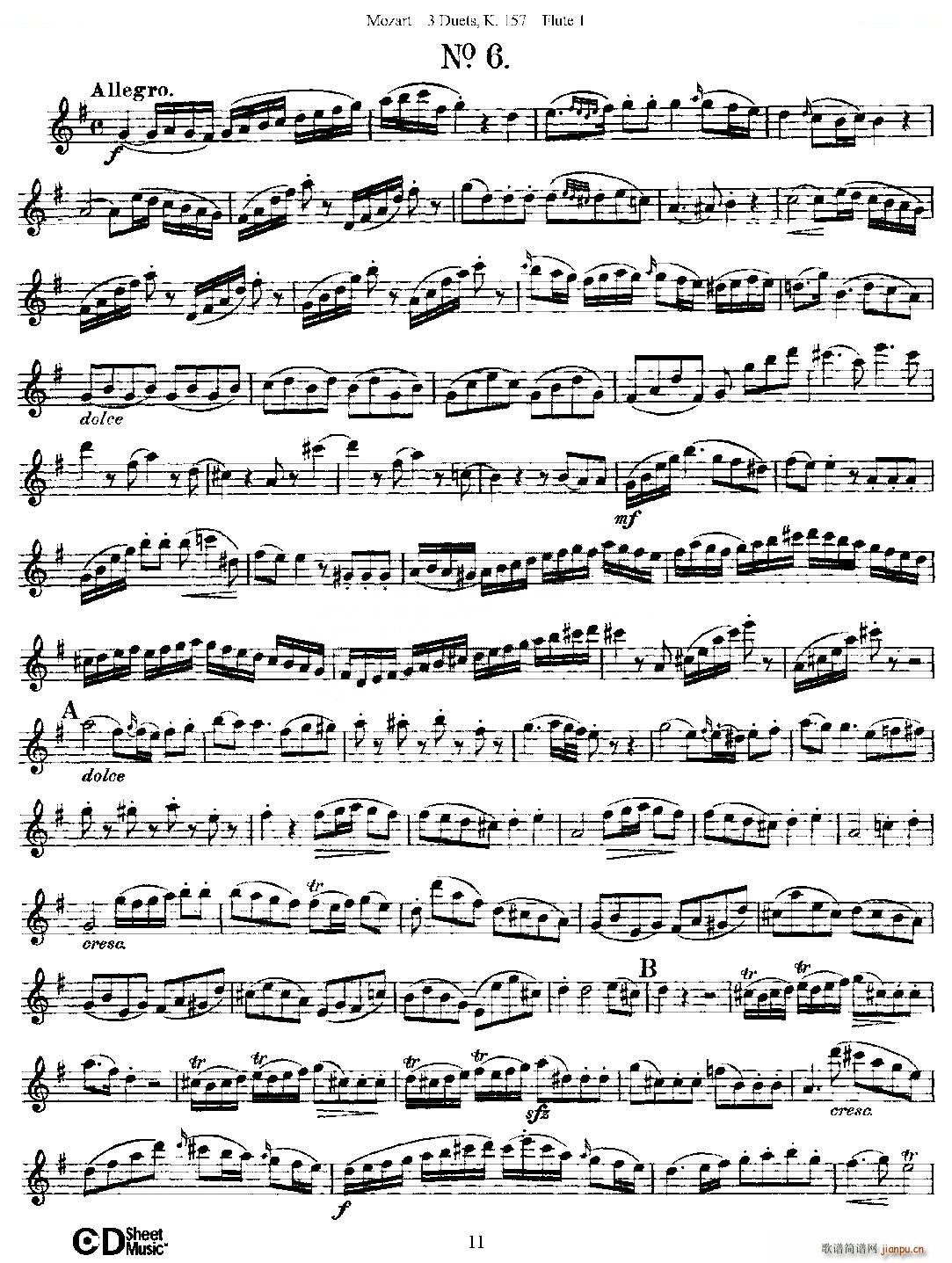 3 Duets K 157 之第一长笛 二重奏三首 K157号 铜管(笛箫谱)11