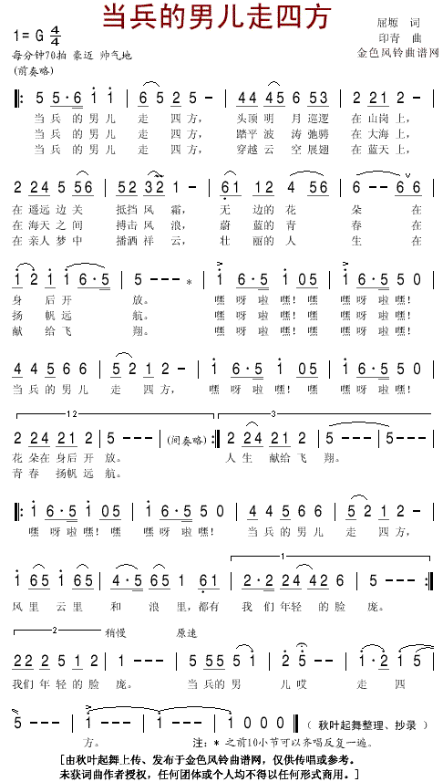 当兵的男儿走四方(八字歌谱)1