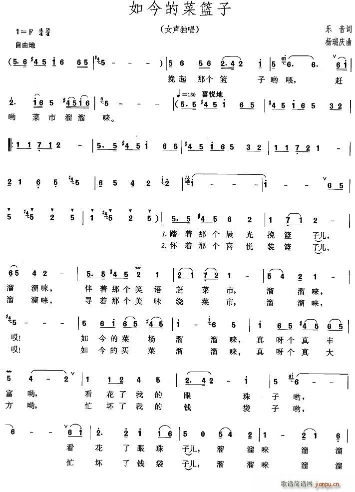 如今的菜篮子(六字歌谱)1