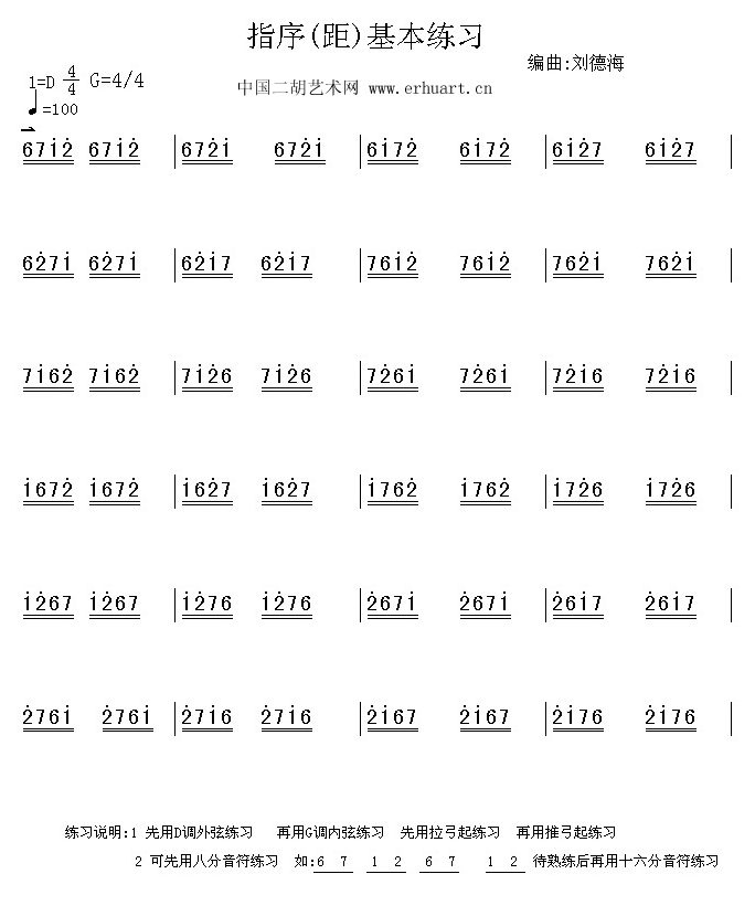 指序指距基本練習(xí)(二胡譜)1
