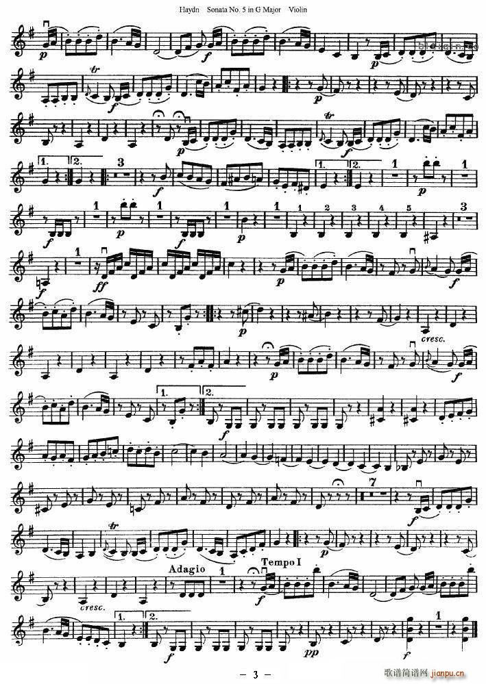海顿G大调第五小提琴奏鸣曲(小提琴谱)3