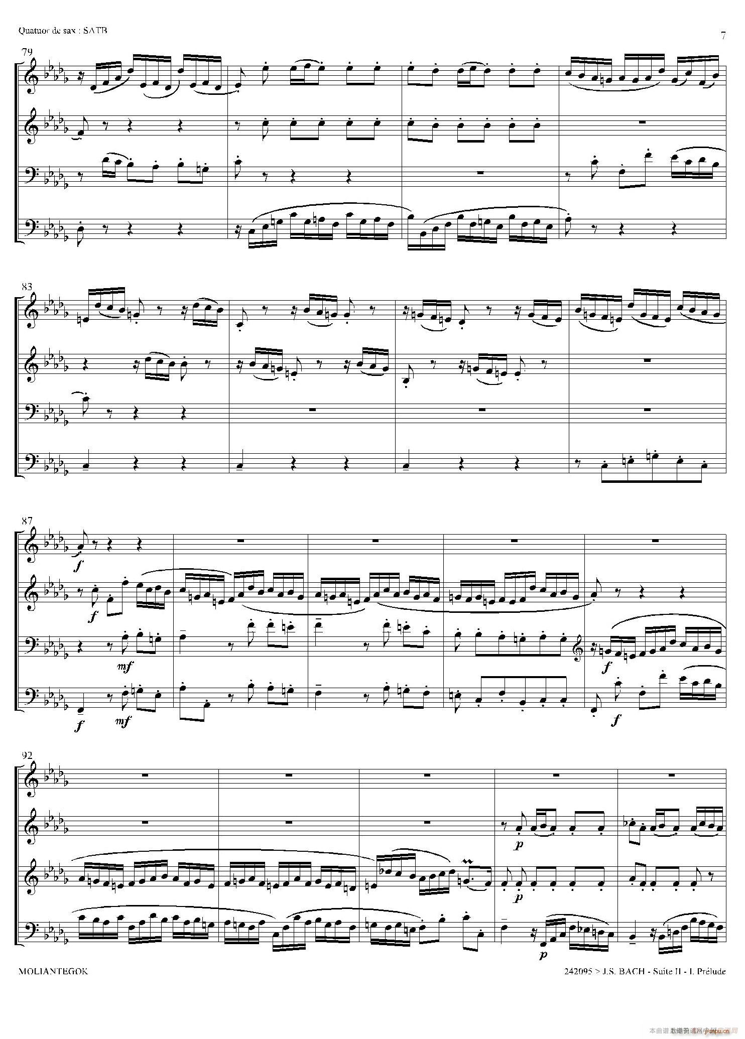Suite anglaise No 2 BWV 807 法国组曲之二 前奏曲 四重奏(总谱)6