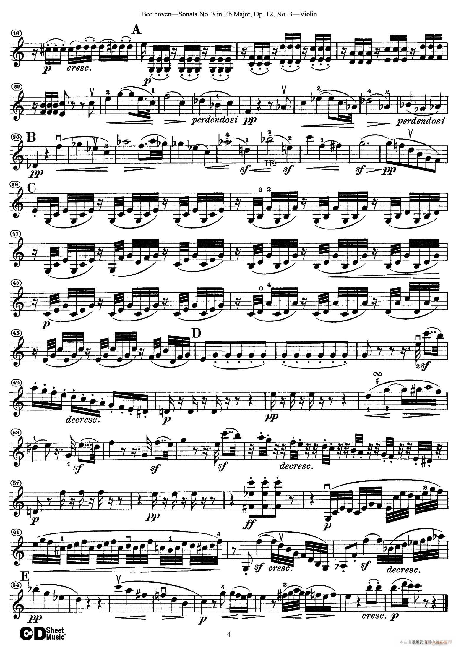 A大调第二小提琴奏鸣曲 Sonata No 2 in A Major Op 12 No 2 4