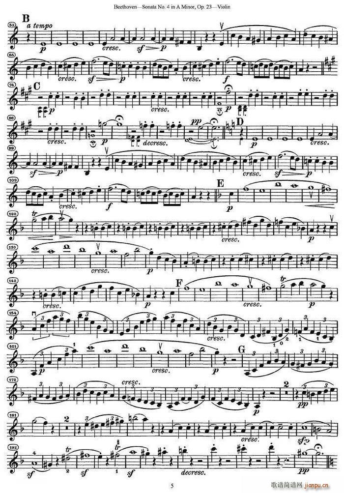 贝多芬第四号小提琴奏鸣曲a小调op.23(小提琴谱)5