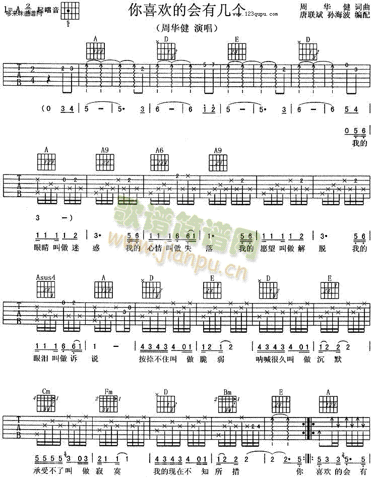 你喜歡的會有幾個-周華健(吉他譜)1
