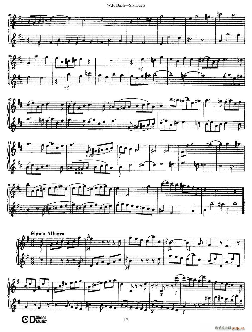 W F 巴赫 六首二重奏练习曲 2(笛箫谱)6