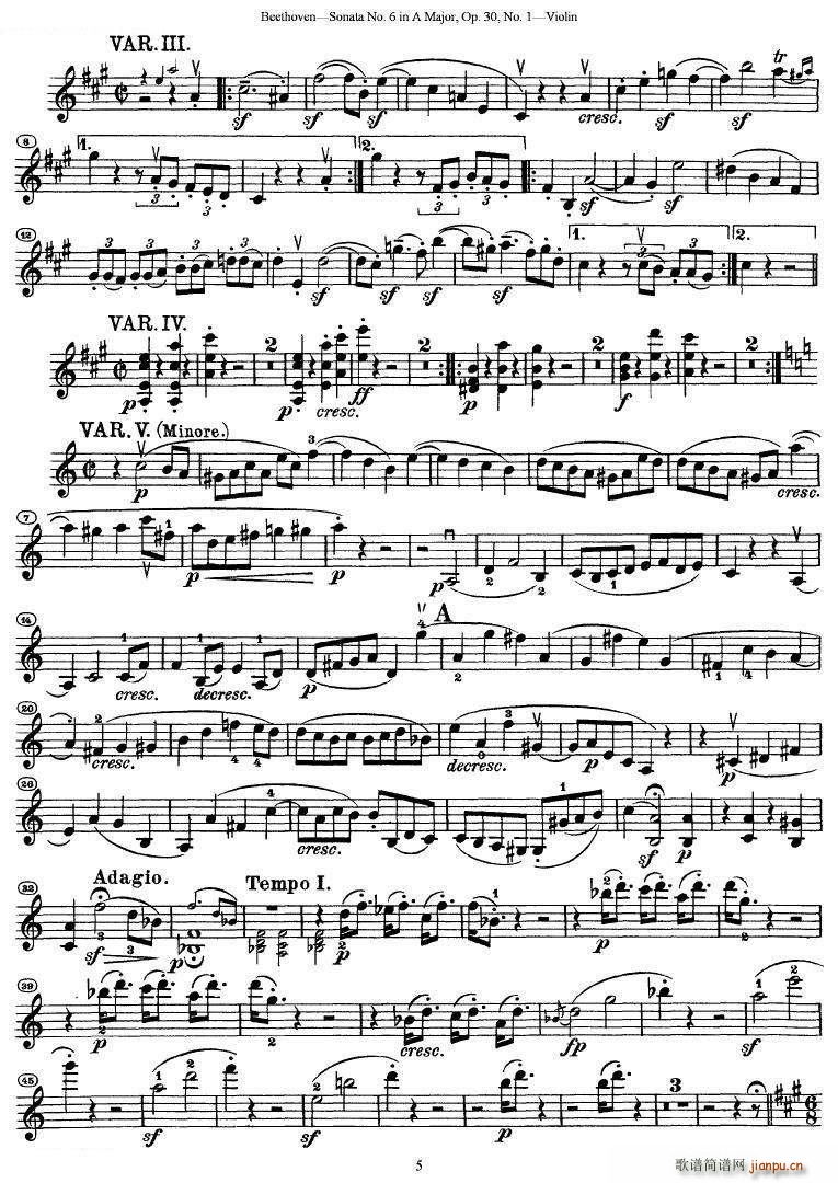 贝多芬第六号奏鸣曲A大调(小提琴谱)5