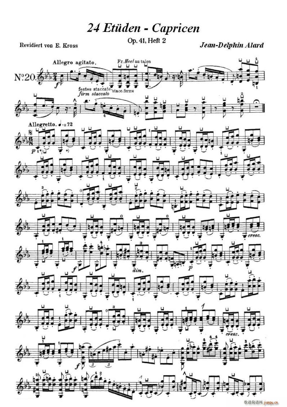 让 德尔菲 阿拉尔 12首小提琴隨想练习曲之20(小提琴谱)1