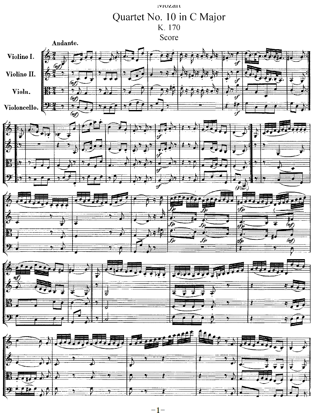Mozart Quartet No 10 in C Major K 170(总谱)1
