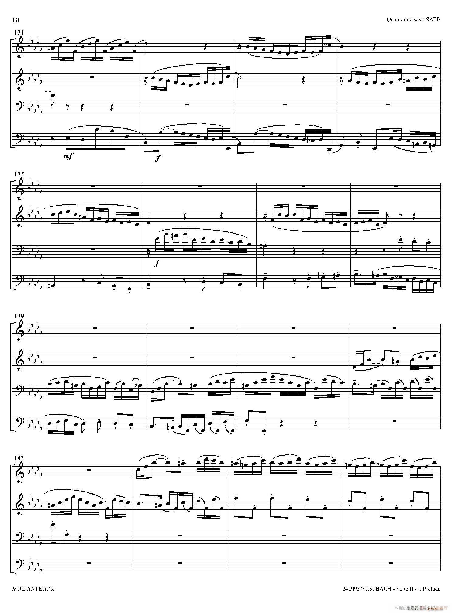 Suite anglaise No 2 BWV 807 法国组曲之二 前奏曲 四重奏(总谱)9