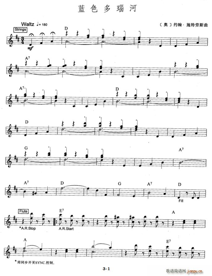 蓝色多瑙河 爵士乐版(电子琴谱)1