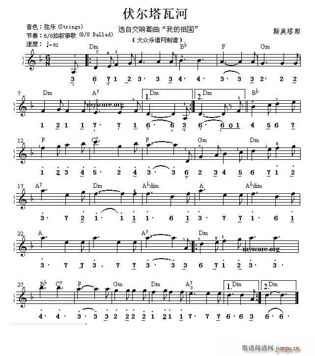 伏尔塔瓦河 选自交响套曲 我的祖国 双谱式(电子琴谱)1