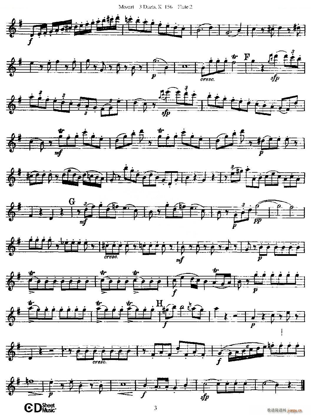 3 Duets K 156 之第二长笛 二重奏三首 K156号 铜管(笛箫谱)3