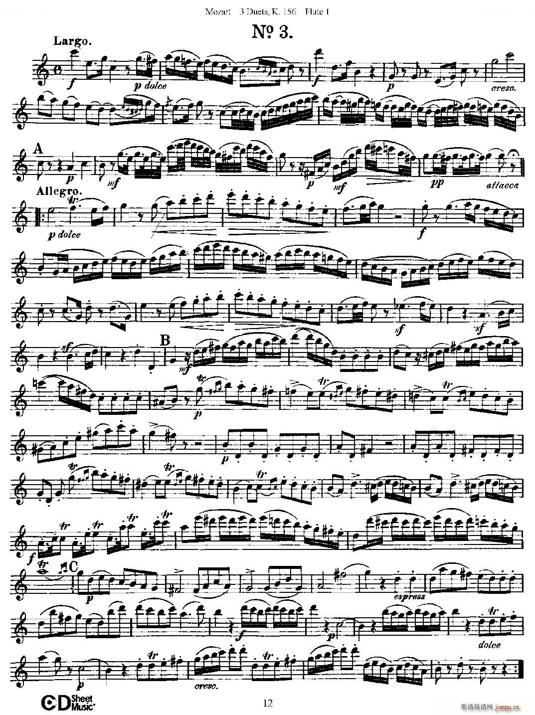 3 Duets K 156 之第一长笛 二重奏三首 K156号 铜管(笛箫谱)12